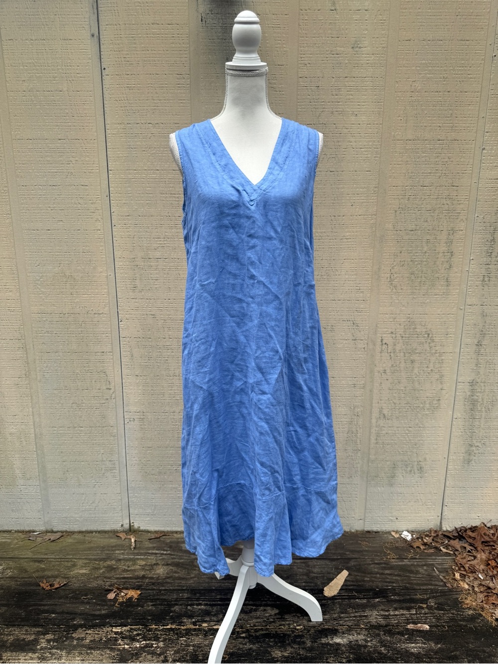 Light Blue Linen Sleeveless V-Neck Maxi Dress